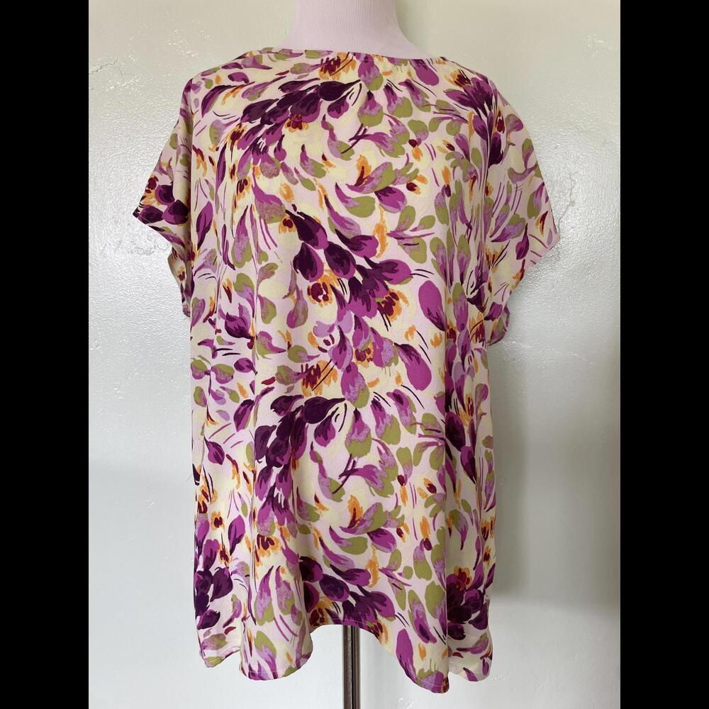 Nordstrom Halogen Purple Green Yellow Floral Blouse Shirt Top XL 20-0166